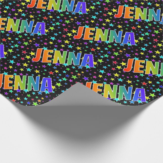 Papier Cadeau Prénom arc-en-ciel "JENNA" + Stars (Coin)