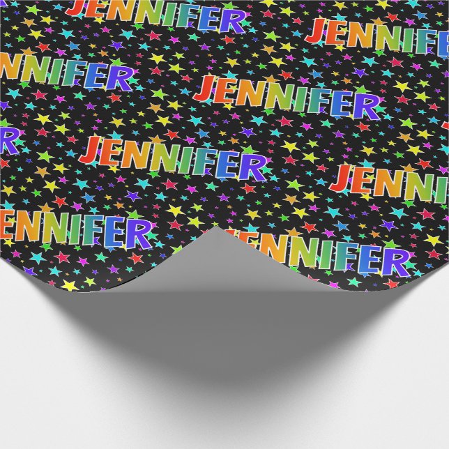 Papier Cadeau Prénom Arc-en-ciel "JENNIFER" + Étoiles (Coin)