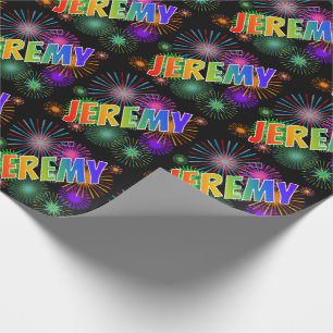 Papier Cadeau Prénom arc-en-ciel "JEREMY" + Feux d'artifice