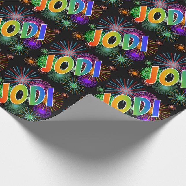 Papier Cadeau Prénom Arc-en-ciel "JODI" + Fireworks (Coin)