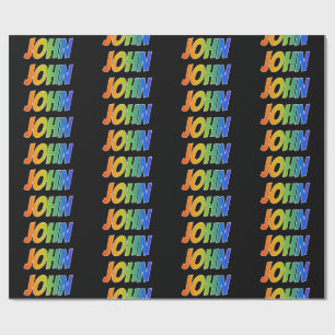 Papier Cadeau Prénom arc-en-ciel "JOHN"; Amusant et coloré