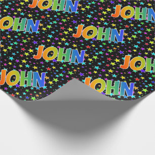 Papier Cadeau Prénom arc-en-ciel "JOHN" + Étoiles