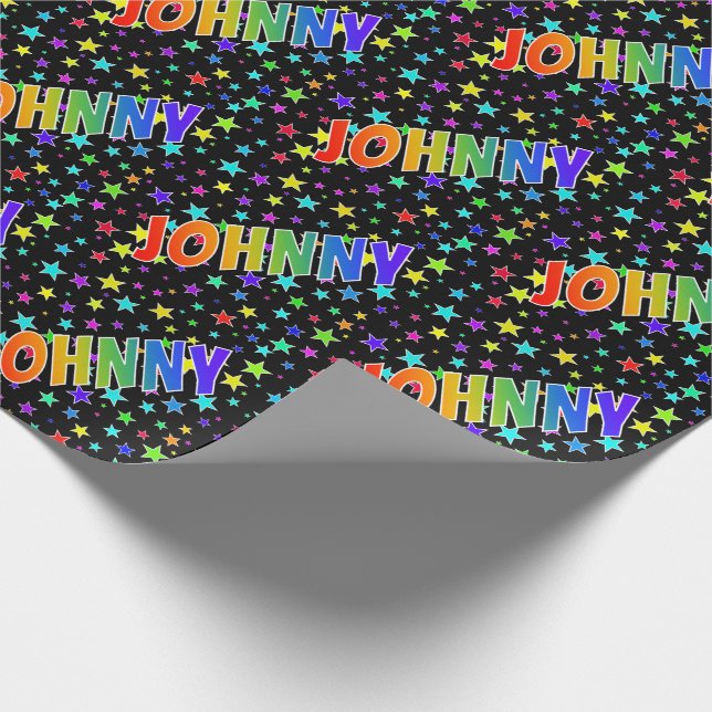 Papier Cadeau Prénom Arc-en-ciel "JOHNNY" + Étoiles (Coin)