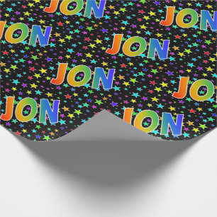 Papier Cadeau Prénom arc-en-ciel "JON" + Étoiles