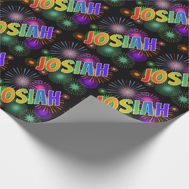 Papier Cadeau Prénom Arc-en-ciel "JOSIAH" + Feu d'artifice (Coin)