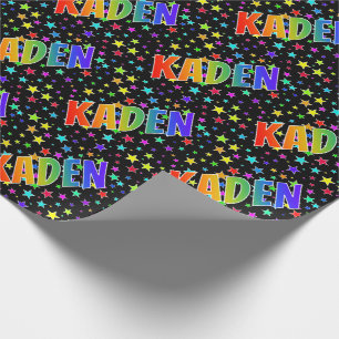 Papier Cadeau Prénom arc-en-ciel "KADEN" + Étoiles