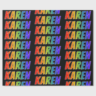 Papier Cadeau Prénom arc-en-ciel "KAREN" ; Amusant et Coloré