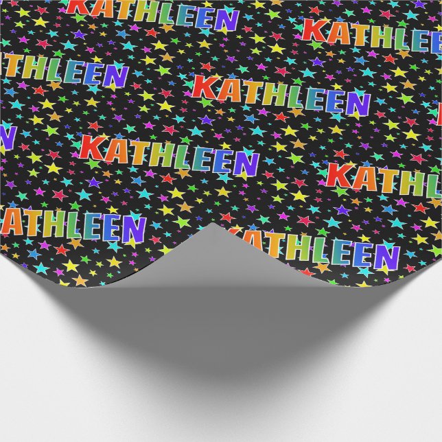 Papier Cadeau Prénom arc-en-ciel "KATHLEEN" + Étoiles (Coin)