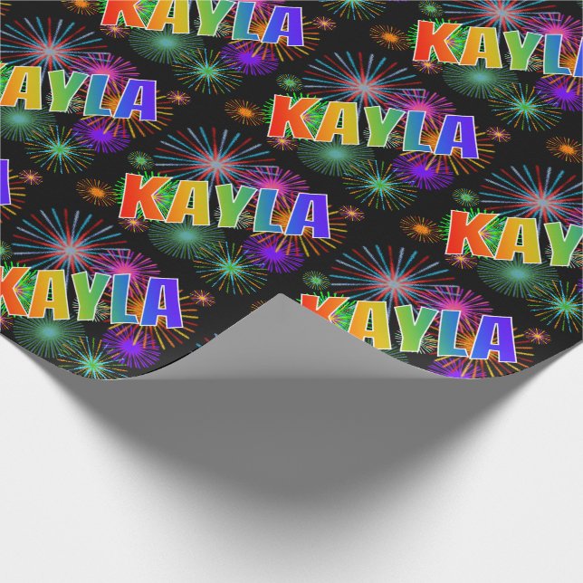 Papier Cadeau Prénom arc-en-ciel "KAYLA" + Feu d'artifice (Coin)