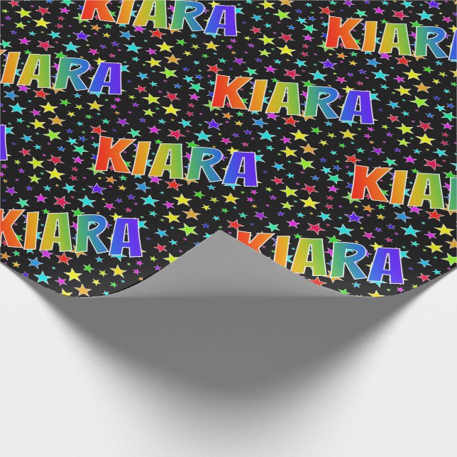 Papier Cadeau Prénom Arc-en-ciel "KIARA" + Étoiles (Coin)