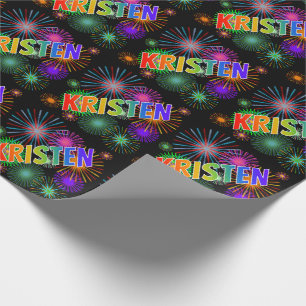 Papier Cadeau Prénom arc-en-ciel "KRISTEN" + Feux d'artifice