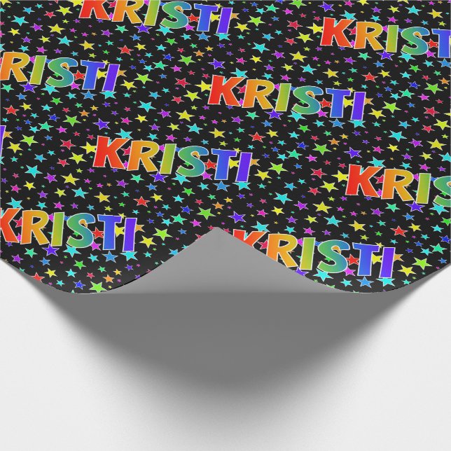 Papier Cadeau Prénom arc-en-ciel "KRISTI" + Stars (Coin)