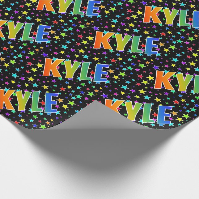 Papier Cadeau Prénom arc-en-ciel "KYLE" + Stars (Coin)