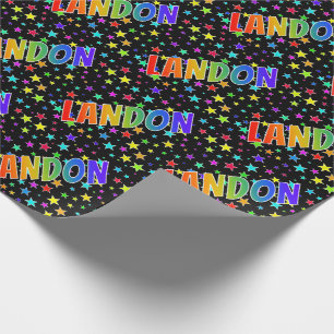 Papier Cadeau Prénom Arc-en-ciel "LANDON" + Étoiles