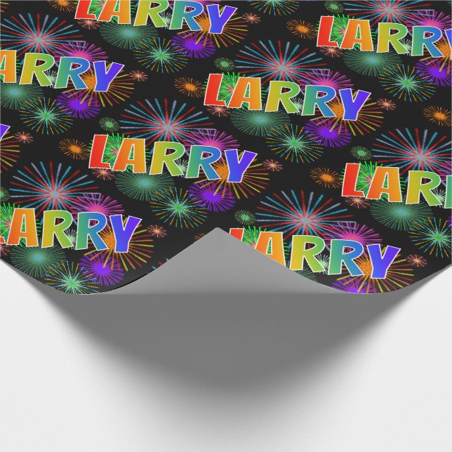 Papier Cadeau Prénom arc-en-ciel "LARRY" + Feu d'artifice (Coin)