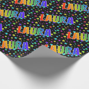 Papier Cadeau Prénom arc-en-ciel "LAURA" + Étoiles