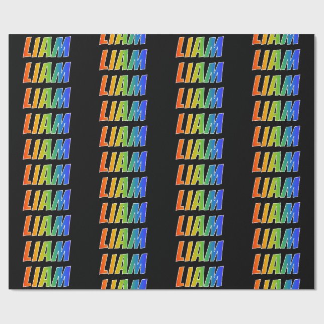 Papier Cadeau Prénom arc-en-ciel "LIAM"; Amusant et coloré (Plat)