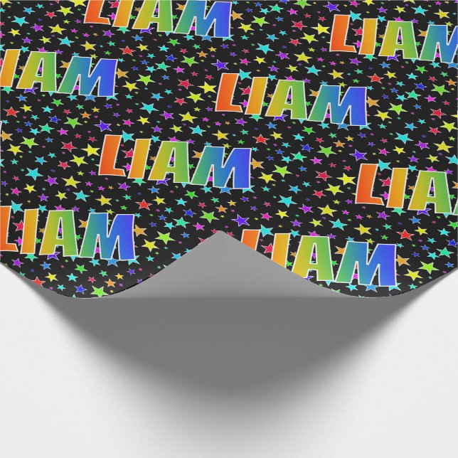 Papier Cadeau Prénom arc-en-ciel "LIAM" + Stars (Coin)