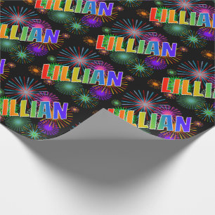 Papier Cadeau Prénom arc-en-ciel "LILLIAN" + feux d'artifice
