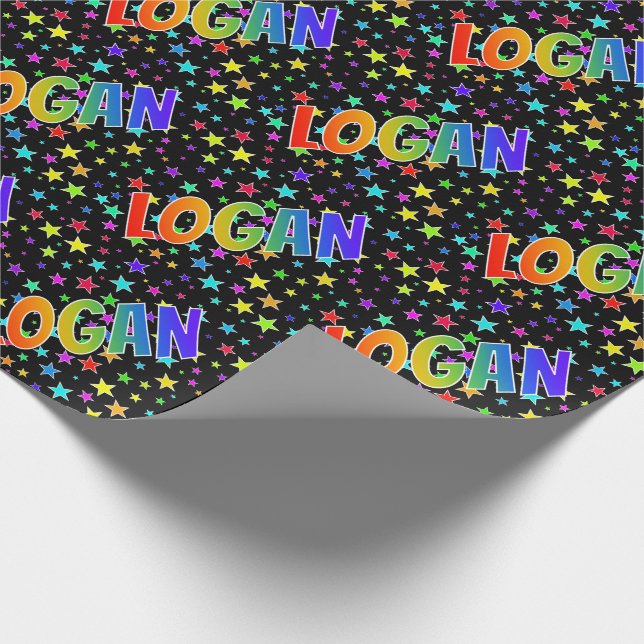Papier Cadeau Prénom arc-en-ciel "LOGAN" + Stars (Coin)