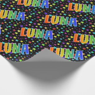 Papier Cadeau Prénom Arc-en-ciel "LUNA" + Étoiles