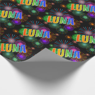 Papier Cadeau Prénom arc-en-ciel "LUNA" + Feu d'artifice