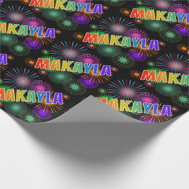 Papier Cadeau Prénom Arc-en-ciel "MAKAYLA" + Feu d'artifice (Coin)