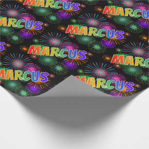 Papier Cadeau Prénom arc-en-ciel "MARCUS" + Feux d'artifice