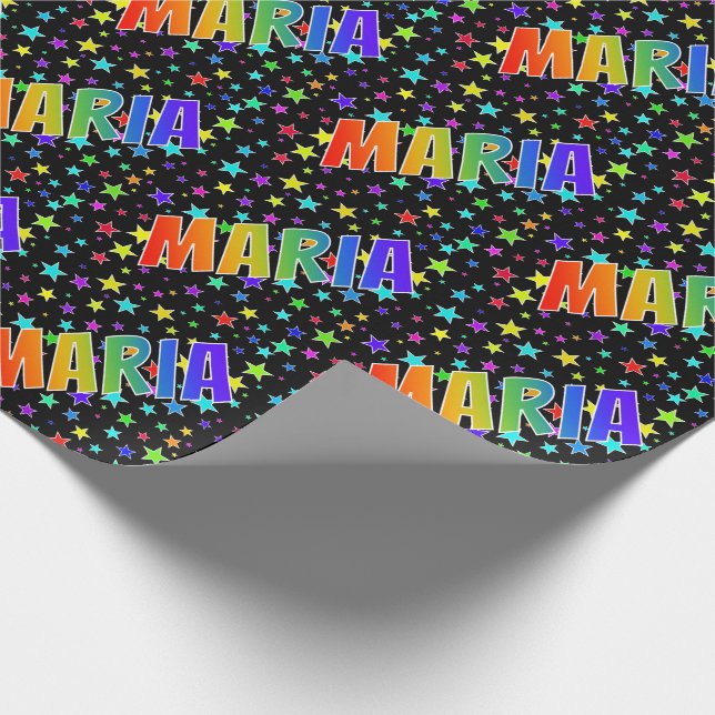 Papier Cadeau Prénom arc-en-ciel "MARIA" + Stars (Coin)