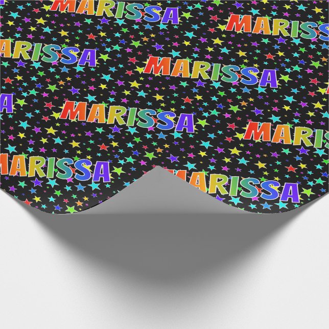 Papier Cadeau Prénom arc-en-ciel "MARISSA" + Étoiles (Coin)