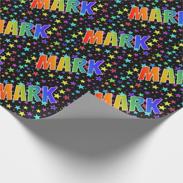 Papier Cadeau Prénom Arc-en-ciel "MARK" + Étoiles (Coin)
