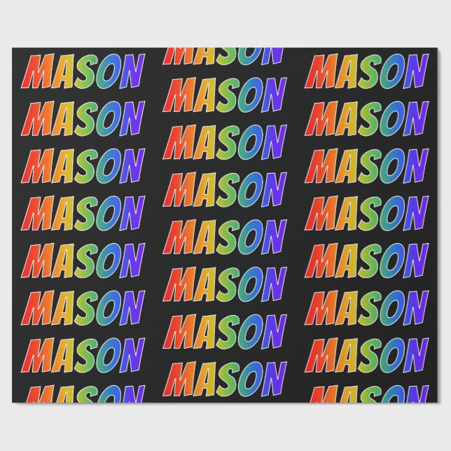 Papier Cadeau Prénom arc-en-ciel "MASON"; Amusant et coloré (Plat)