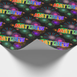 Papier Cadeau Prénom arc-en-ciel "MATTHEW" + Fireworks