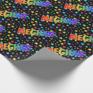 Papier Cadeau Prénom arc-en-ciel "MEGHAN" + Stars