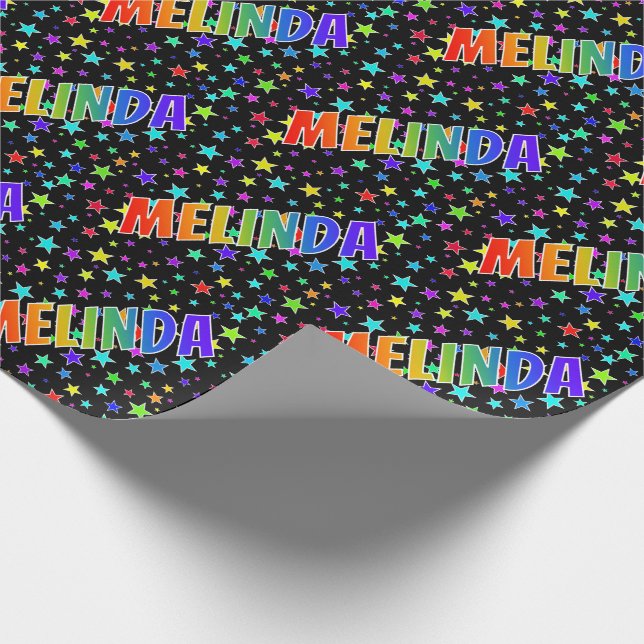 Papier Cadeau Prénom arc-en-ciel "MELINDA" + Stars (Coin)