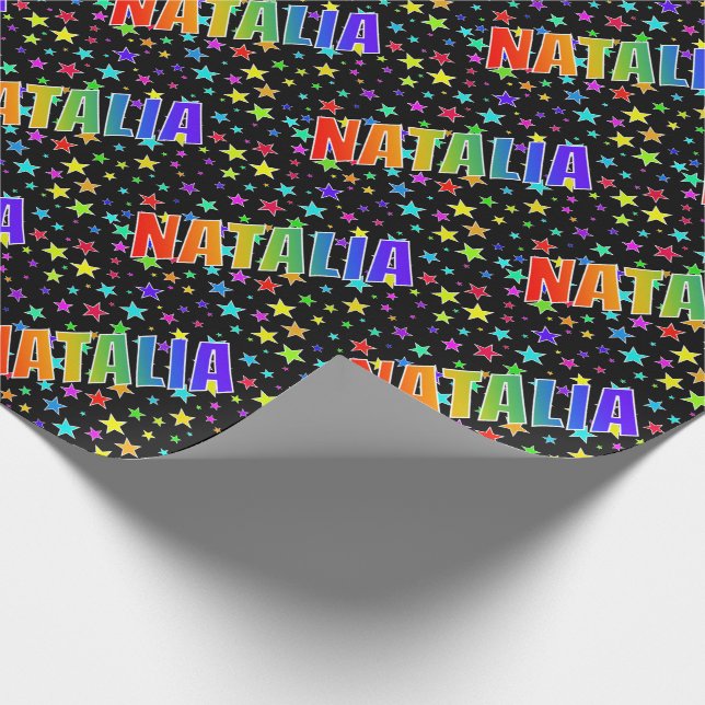 Papier Cadeau Prénom Arc-en-ciel "NATALIA" + Étoiles (Coin)