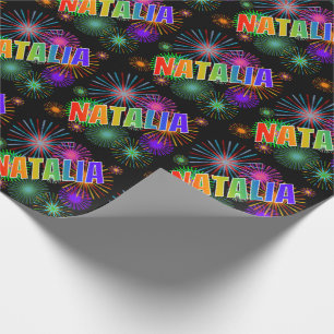 Papier Cadeau Prénom arc-en-ciel "NATALIA" + Feu d'artifice
