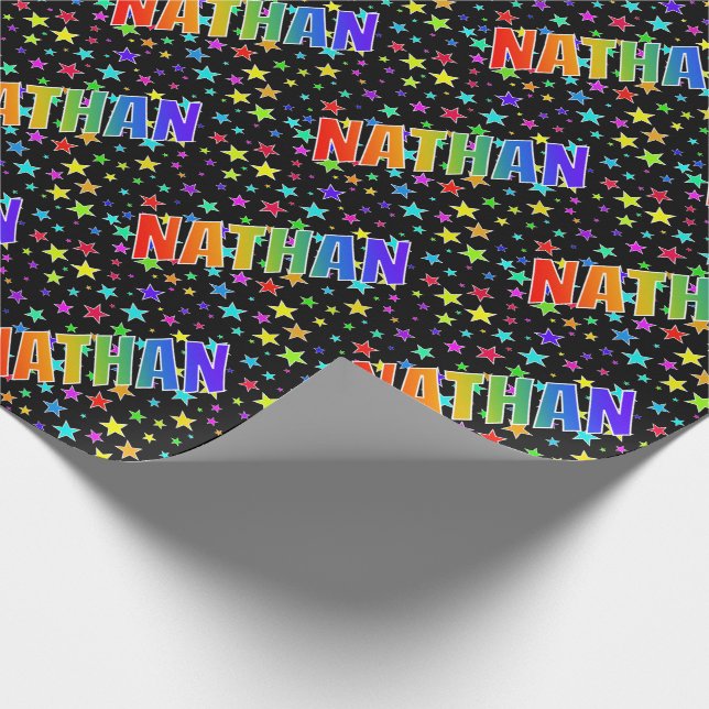Papier Cadeau Prénom arc-en-ciel "NATHAN" + Étoiles (Coin)