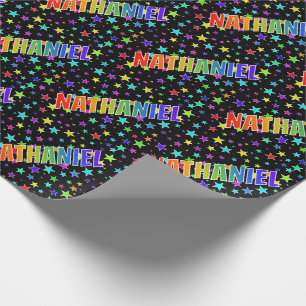 Papier Cadeau Prénom arc-en-ciel "NATHANIEL" + Étoiles