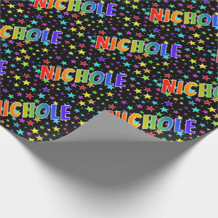 Papier Cadeau Prénom arc-en-ciel "NICHOLE" + Étoiles