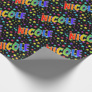 Papier Cadeau Prénom Arc-en-ciel "NICOLE" + Étoiles