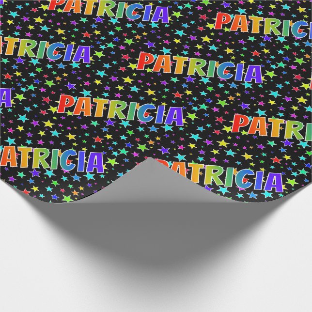 Papier Cadeau Prénom Arc-en-ciel "PATRICIA" + Étoiles (Coin)