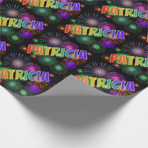 Papier Cadeau Prénom arc-en-ciel "PATRICIA" + feux d'artifice