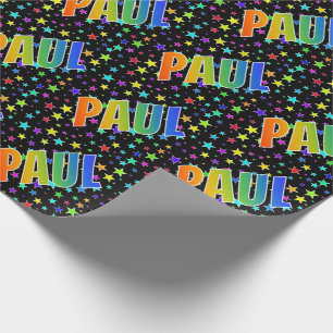 Papier Cadeau Prénom Arc-en-ciel "PAUL" + Étoiles
