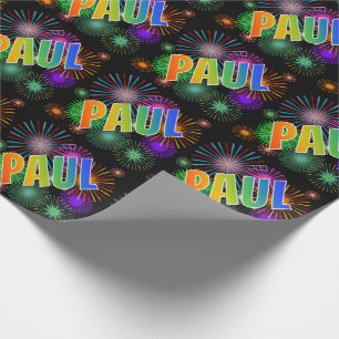 Papier Cadeau Prénom Arc-en-ciel "PAUL" + Feu d'artifice