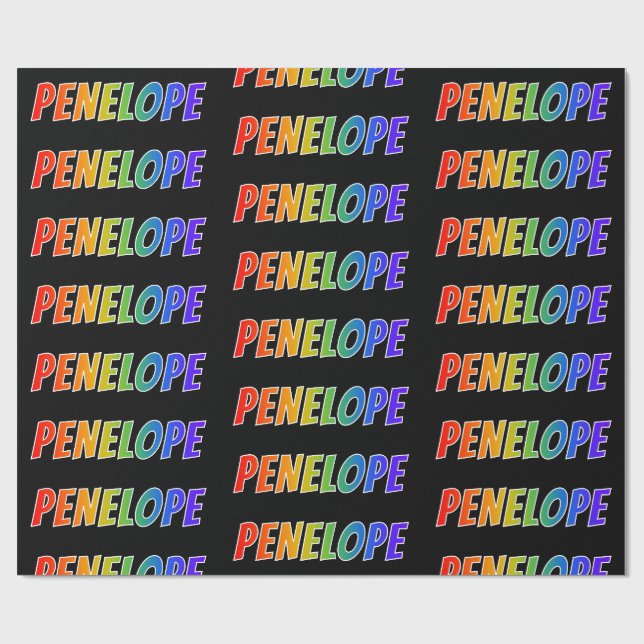Papier Cadeau Prénom arc-en-ciel "PENELOPE"; Amusant et coloré (Plat)