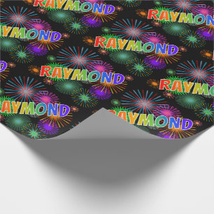 Papier Cadeau Prénom arc-en-ciel "RAYMOND" + Feux d'artifice