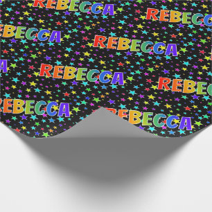 Papier Cadeau Prénom Arc-en-ciel "REBECCA" + Étoiles
