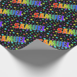Papier Cadeau Prénom arc-en-ciel "SAMUEL" + Étoiles