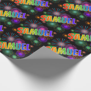 Papier Cadeau Prénom arc-en-ciel "SAMUEL" + Feu d'artifice